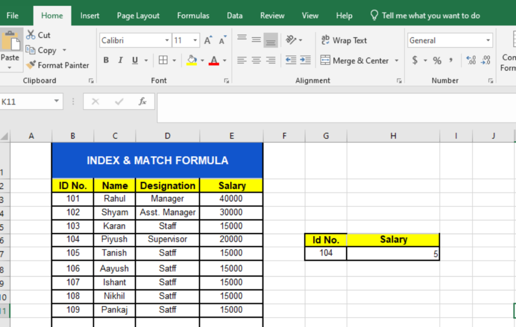 INDEX MATCH Formula in Excel